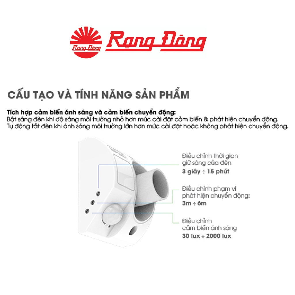 Đui đèn cảm biến hồng ngoại Rạng Đông PIR-E27, bóng đèn đui xoáy E27, cảm biến siêu nhạy, hoạt động tốt ngoài trời