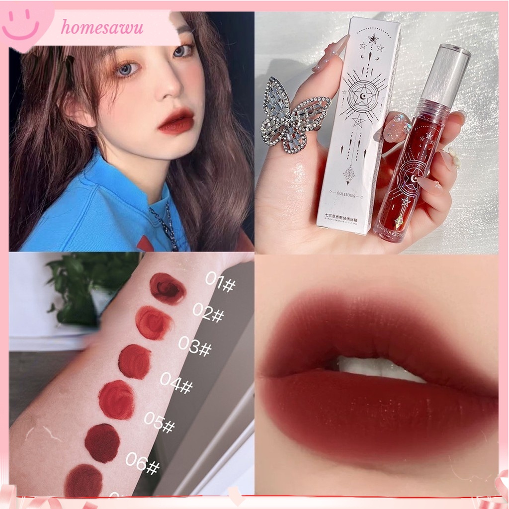 Son kem tint lì gương OULESONG hoa Đỏ trong suốt sang chảnh không ​dính trôi hủ son bùn HSU
