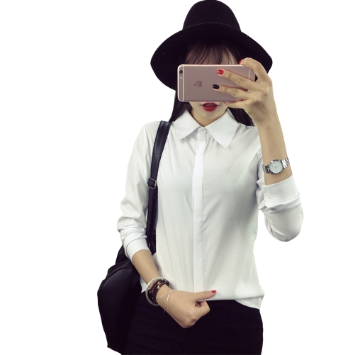 Áo sơ mi dài tay chất cotton trắng trơn thời trang Hàn Quốc cho nữ cỡ s-2xl