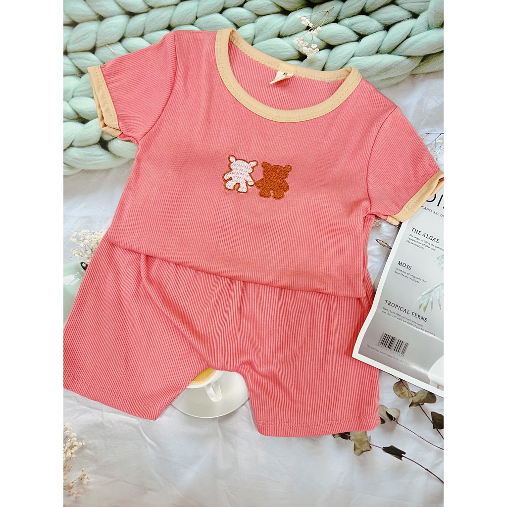 Bộ Cộc Tay Thun Tăm Hàn Quốc Cao Cấp Cho Bé Trai Bé Gái(7-17kg) - Bộ Quần Áo Trẻ Em Dễ Thương Mùa Hè , Đồ Bộ Bé
