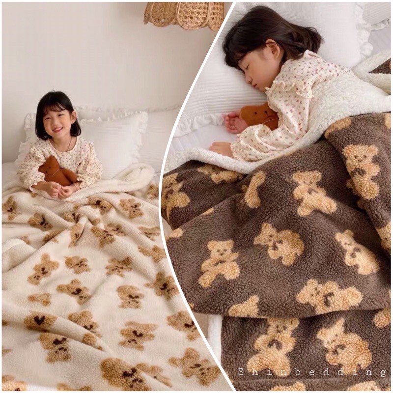 Chăn Lông Cừu Dệt Gấu Nâu Cao Cấp Mềm Mại Chuẩn Xuất Nhật (Shinbedding.shop)