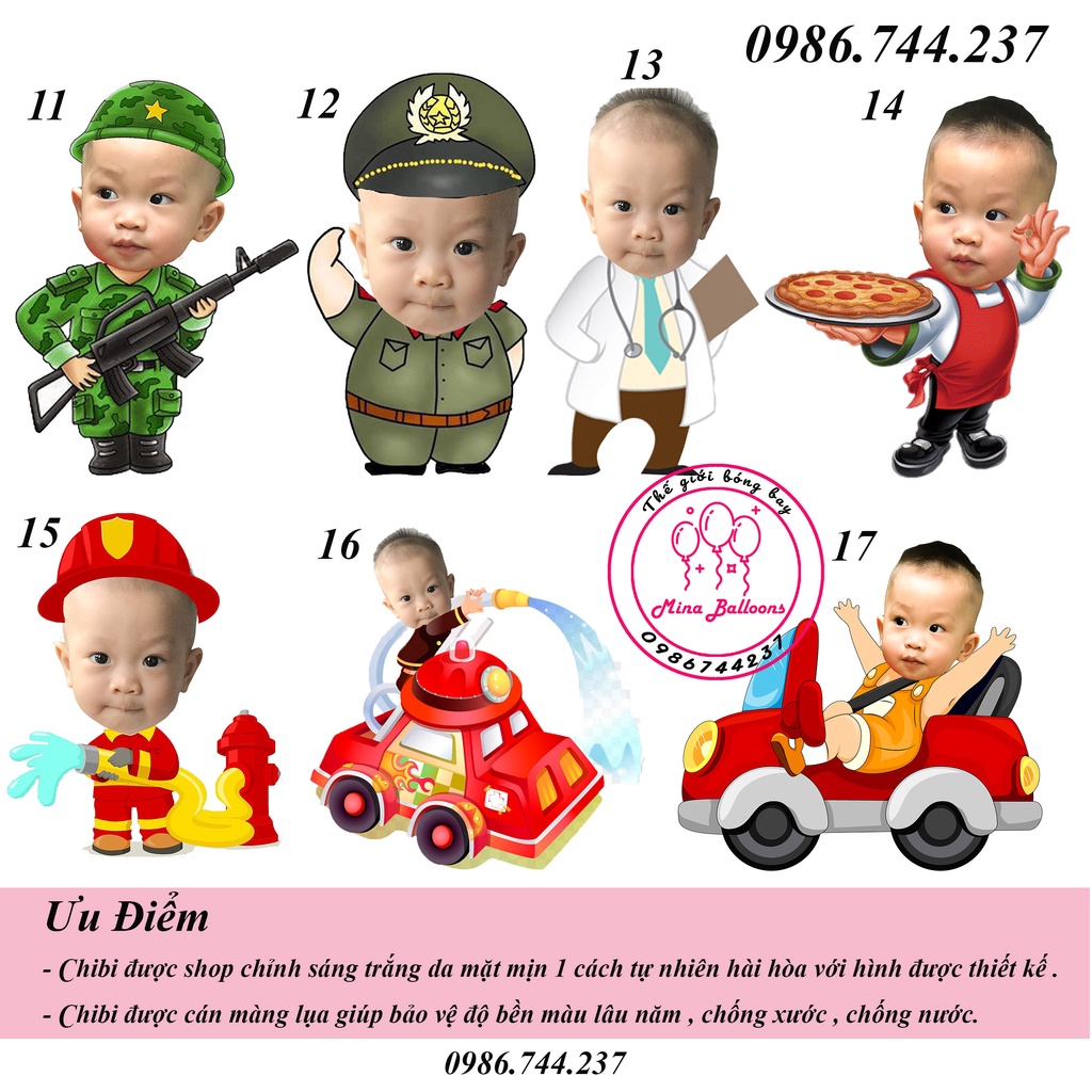 Hình Chibi bé trai cao 25cm, thiết kế hình Chibi trang trí tiệc sinh nhật