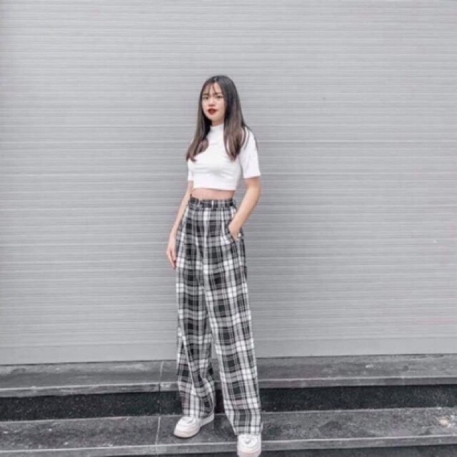 Quần kẻ CARO ống rộng siêu hot ( giao màu ngẫu nhiên )