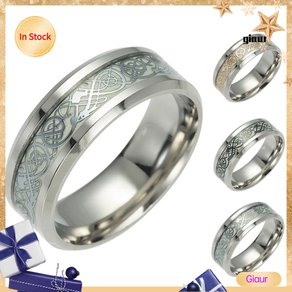 Nhẫn hình rồng phát sáng chất liệu thép không gỉ