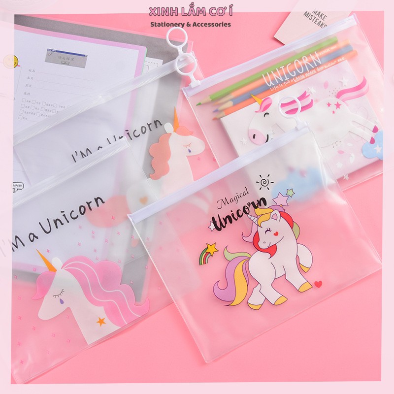 Túi Đựng Bút Zipper Unicorn, Sương Rồng Trong Suốt Có Khóa Kéo Siêu Xinh [Xinh Lắm Cơ Í]