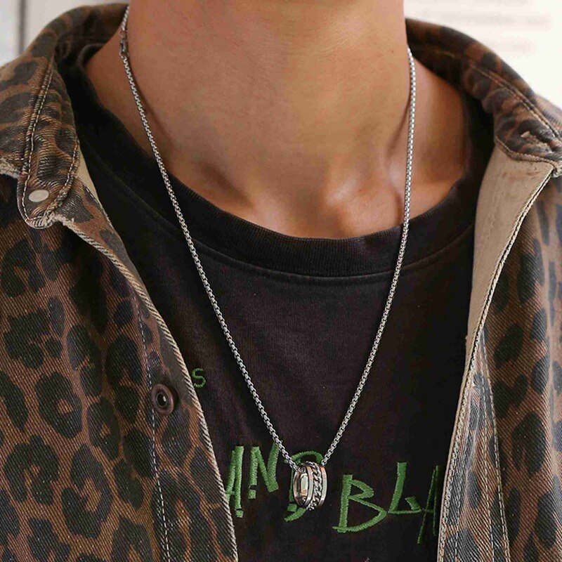 Dây chuyền thép không gỉ WC057 5040 mặt nhẫn phong cách vintage