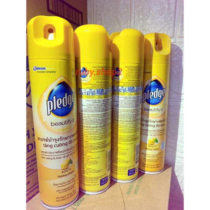 Bình xịt bóng gỗ Pledge hương chanh tăng cường độ bóng cho gỗ 330ml