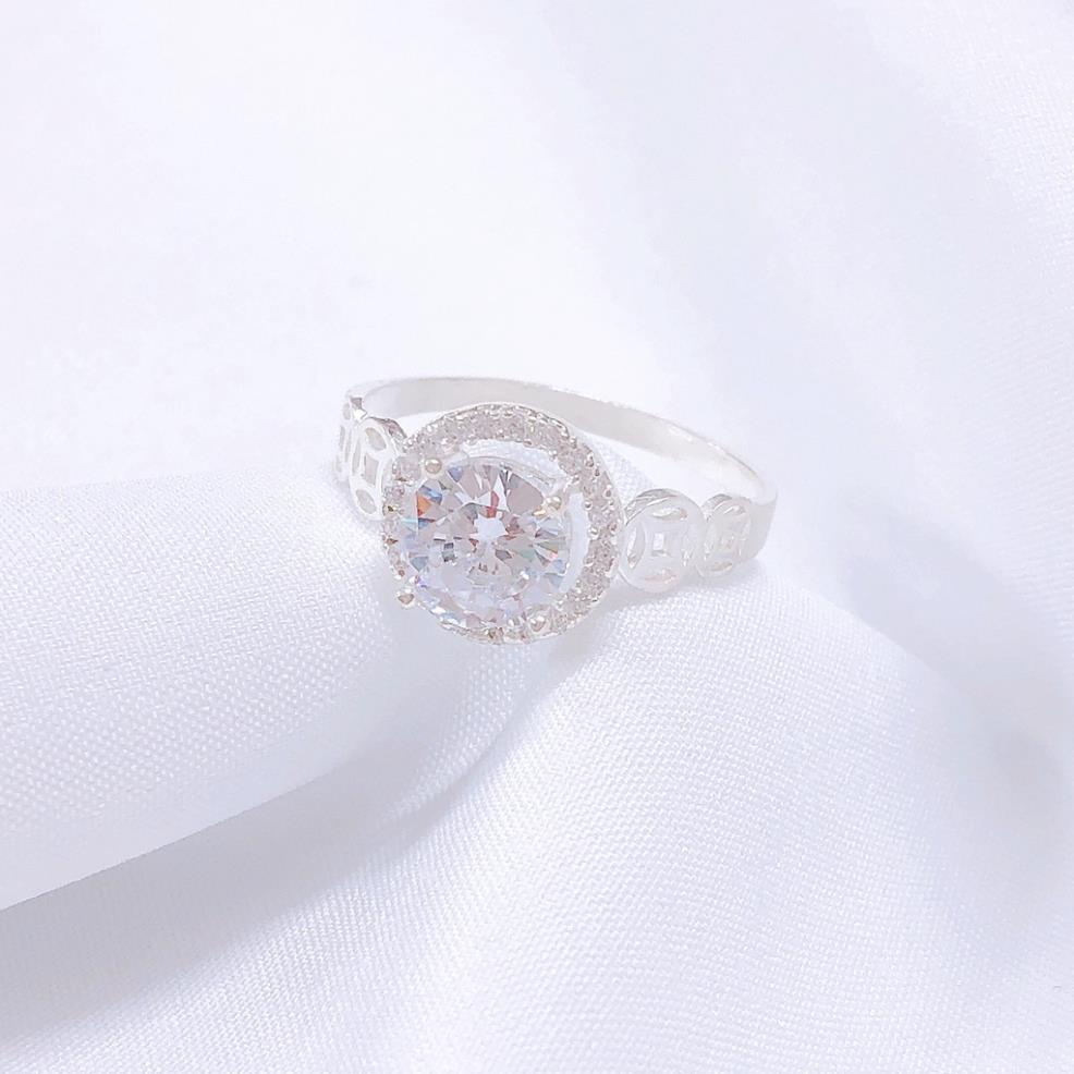 Nhẫn kim tiền mặt đá tròn-bạc kim hưng