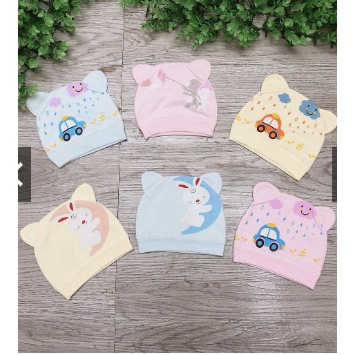 Mũ sơ sinh cotton chất đẹp họa tiết dễ thương cho bé M12