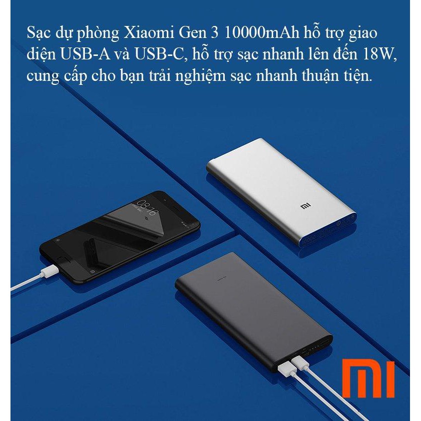 Sạc dự phòng Xiaomi 10000mAh Gen 3 – Xiaomi Mi 18W/45W Fast Charge Power Bank chính hãng