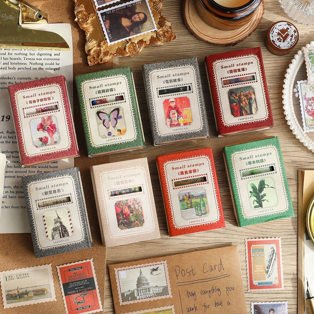Sticker hộp trang trí Scrapbook, sổ tay, vở (Bộ 100 sticker) - STICKER TEM RETRO [072]