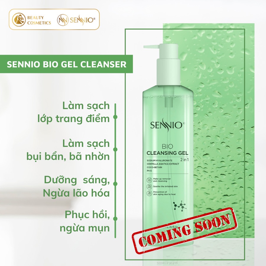 Nước tẩy trang không cồn Sennio Bio Gel Cleanser dạng gel thải độc 2 in 1 phù hợp cho da dầu mụn 200ml SNO 826