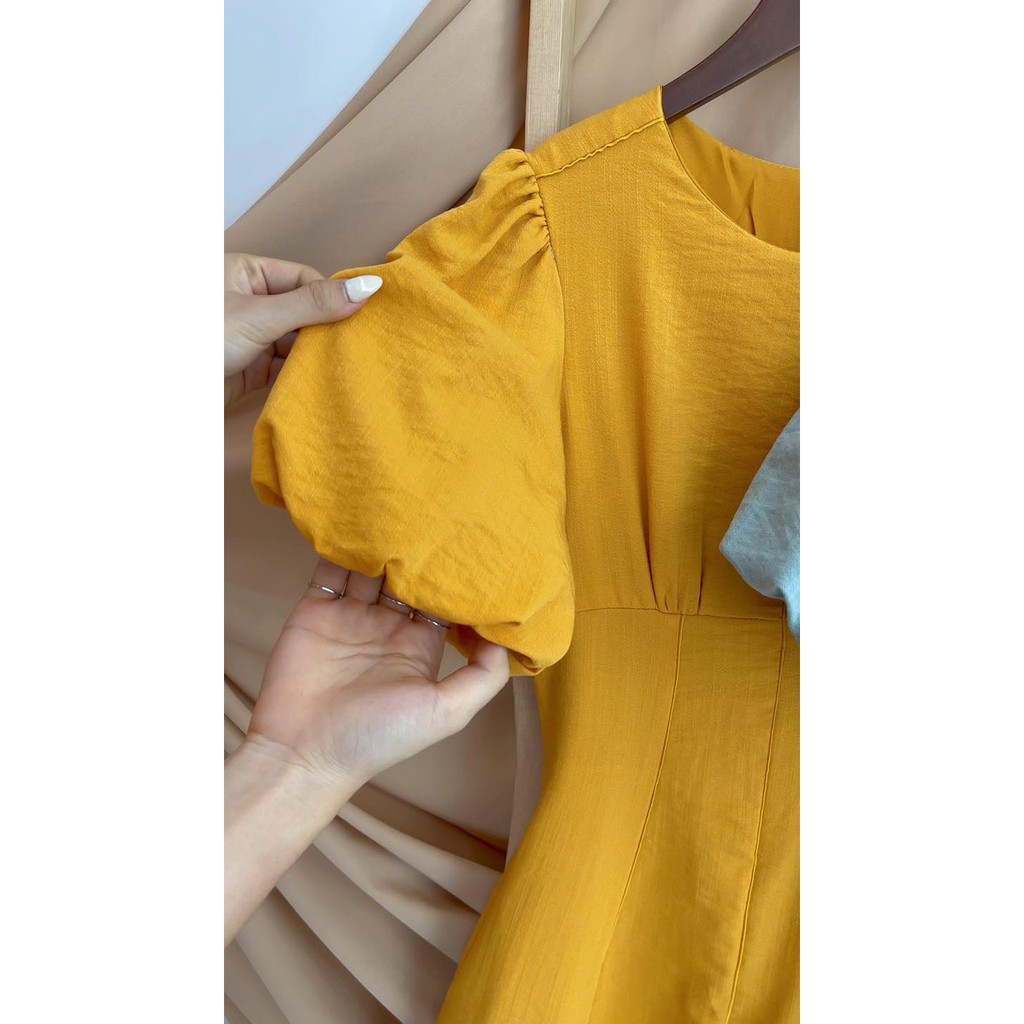 [HÀNG THIẾT KẾ CAO CẤP] Đầm Xòe Tay Phồng Công Sở Chất Linen Sang Trọng Form Dài | BigBuy360 - bigbuy360.vn