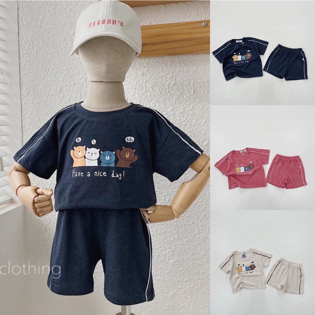Bộ thun in hình gấu unisex chính hãng beemo cho bé từ 9-23kg-100% cotton siêu thoáng mát.