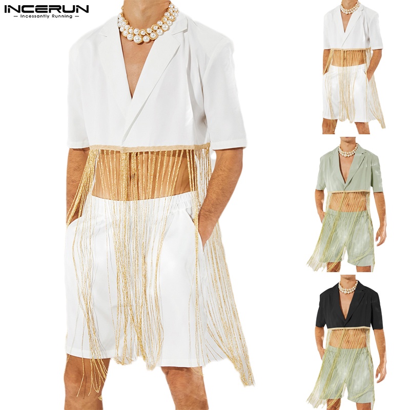 Áo sơ mi INCERUN tay nam tay ngắn trơn màu S-5XL