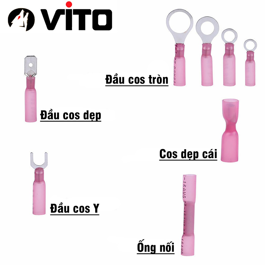 Hộp 240 Đầu Cos (Cos Khuyên, Cos Vòng, Cos Y, Cos Dẹp) Nối Dây Điện Ống Gen Co Nhiệt VITO