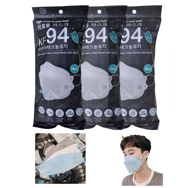 Khẩu trang 4D Mask KF94 y tế CT, Nhật Minh 4 lớp dày dặn, dễ thở, chuẩn công nghệ Hàn Quốc - Gói 10 cái