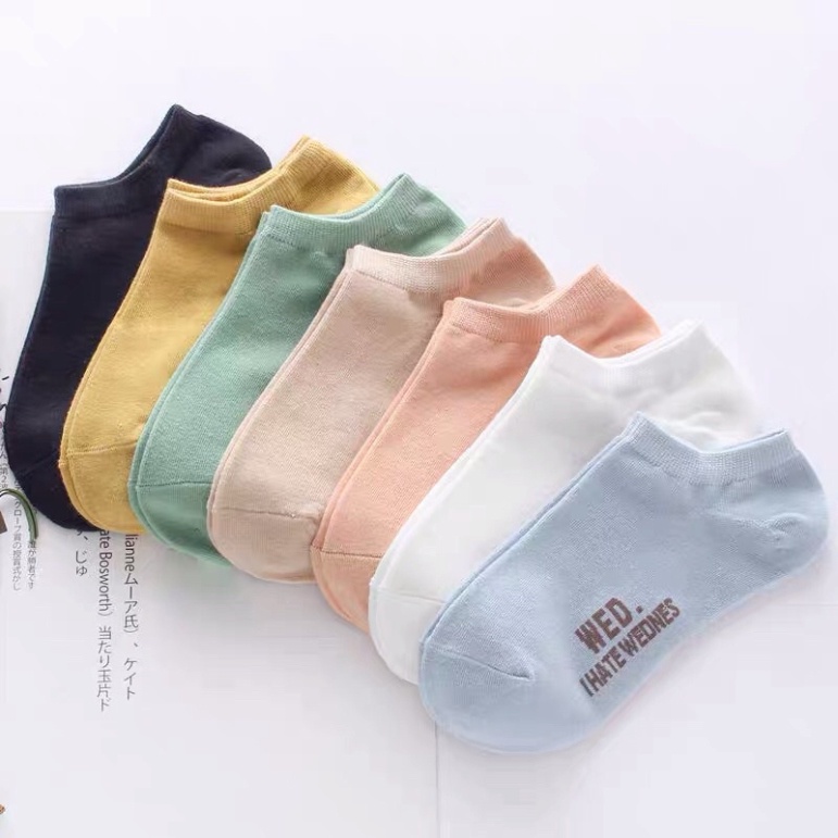 Tất Tuần Nữ Cổ Ngắn Set 7 Đôi 7 Màu Dễ Thương Chất Liệu Cotton