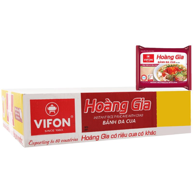 Thùng 18 Gói Bánh Đa Cua Hoàng Gia Vifon 120g/Phở thịt bò Hoàng Gia Vifon 120g/Bún bò huế Hoàng Gia 120g