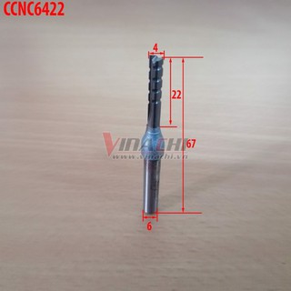 Mũi cắt CNC Tideway 2 cánh cốt 6mm -  6x4x22x67mm - 1 mũi