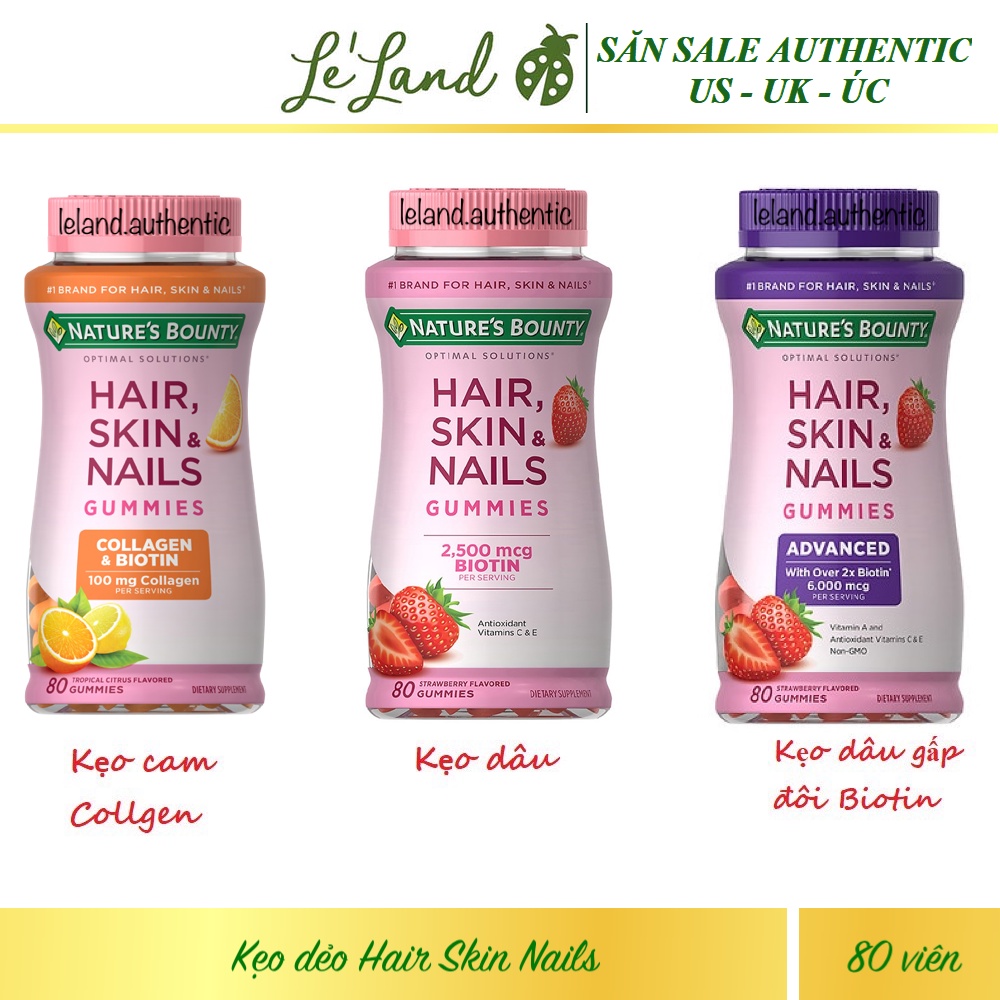 Bill US - Săn sale 60% - Kẹo tóc Hair skin Nails Gummies Nature's Bounty 80 viên nhiều loại