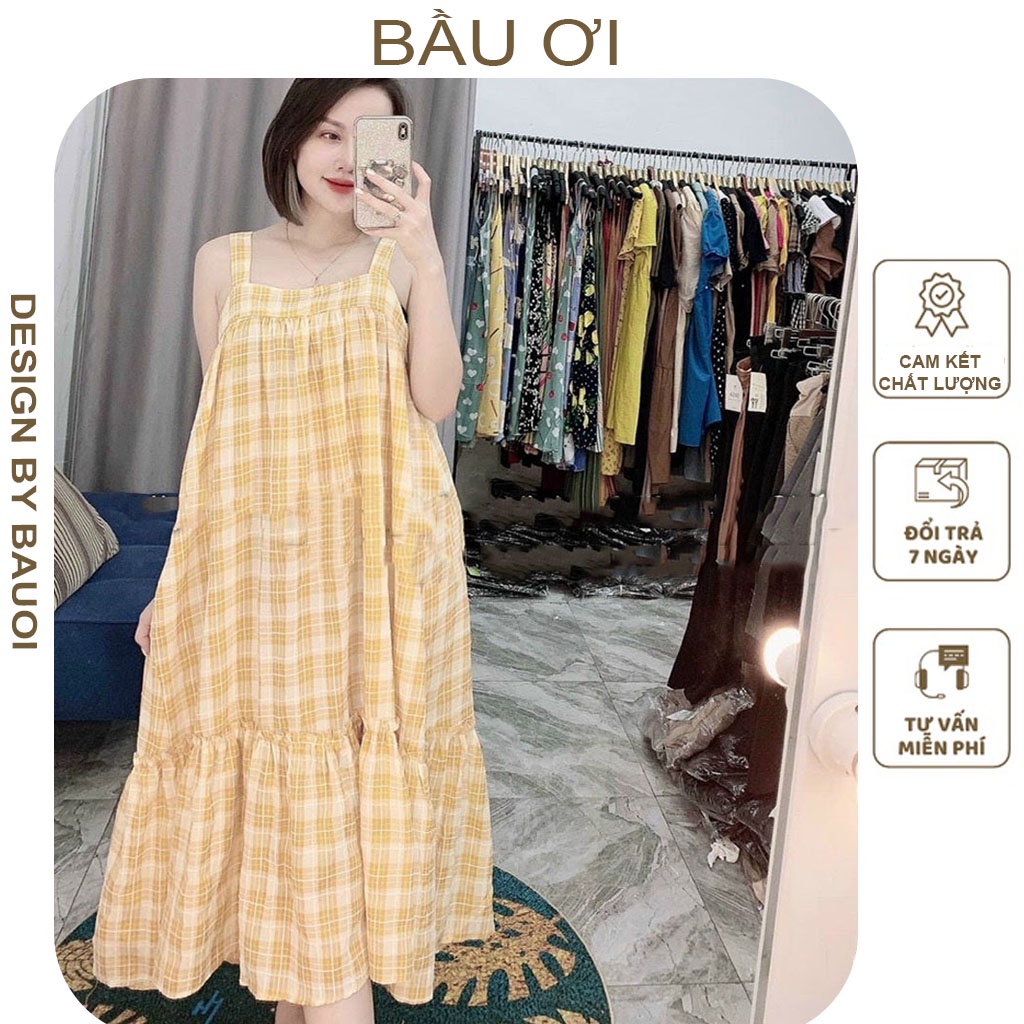 [MẪU MỚI 2022 BẦU ƠI V64] VÁY BẦU 2 DÂY KẺ CARO THIẾT KẾ ĐUÔI CÁ - ĐẦM BẦU BABY DOLL ĐI BIỂN SANG CHẢNH - VÁY MAXI