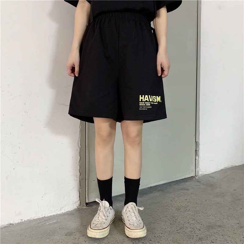 Quần short lửng nữ thun cotton da cá unisex thể thao cao cấp HAVISM ống rộng bigsize mặc nhà ngủ thời trang hàn quốc đẹp