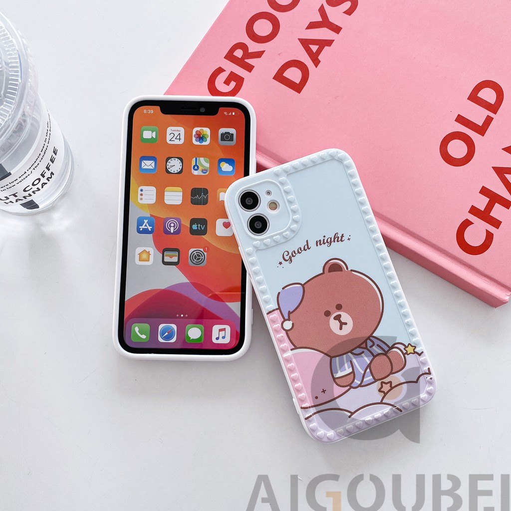 2021 Love Good Night Blue & Pink Bear Rabbit Cell Phone Case Cover 12 Pro Pro Max Mini 11Pro 11ProMax 7 8 7Plus 8Plus X XS XR XSmax Vỏ mềm mờ