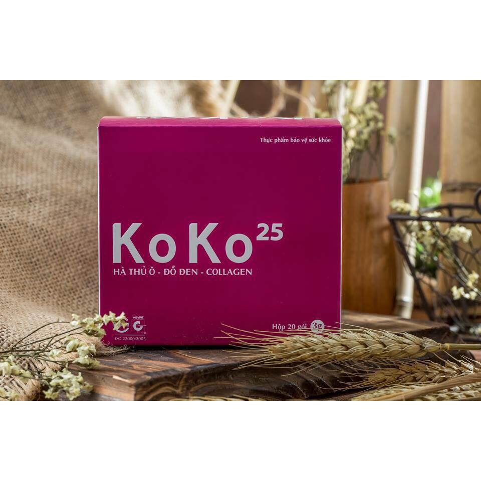 Koko 25 - Cao uống Hà Thủ Ô & Đỗ Đen & Collagen dạng bột, Hộp 20 gói, giúp giảm tóc bạc, đẹp da, đẩy lùi lão hóa