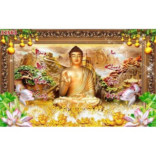 Tranh thờ phật 3d tranh dán tường in vải lụa kt 120x80cm
