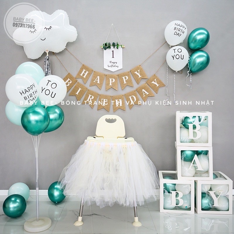 Set 10 Bóng Cao Su Trắng In Chữ HAPPY BIRTHDAY Size 10inch