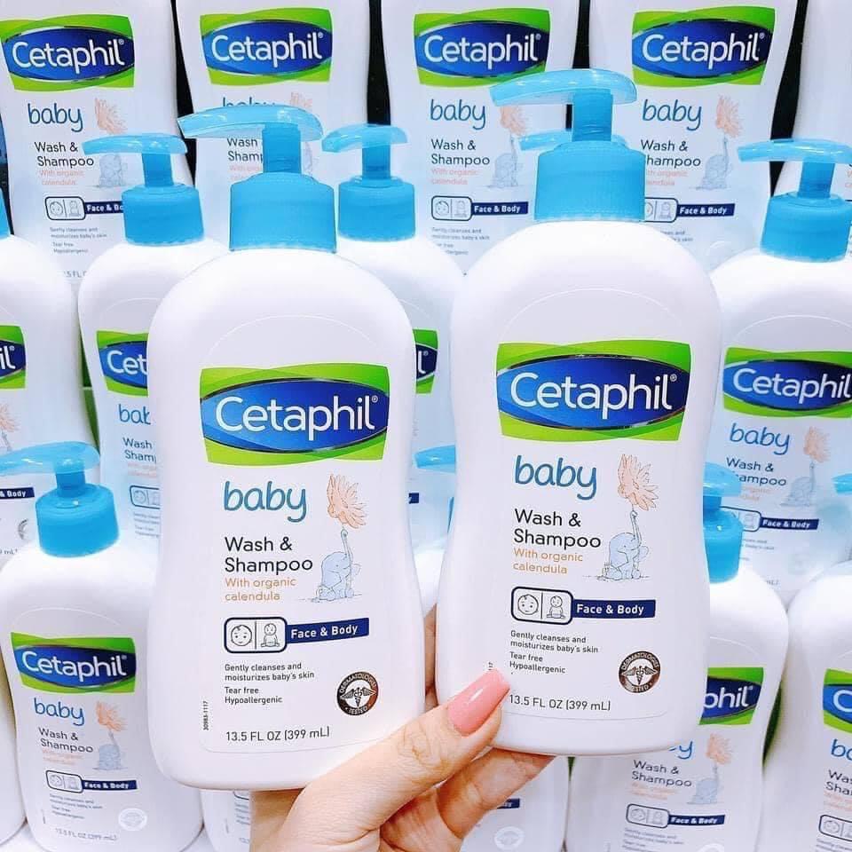 Sữa tắm gội Cetaphil baby Wash &amp; Shampoo cho bé 400ml,hương hoa cúc dịu nhẹ cho bé sơ sinh