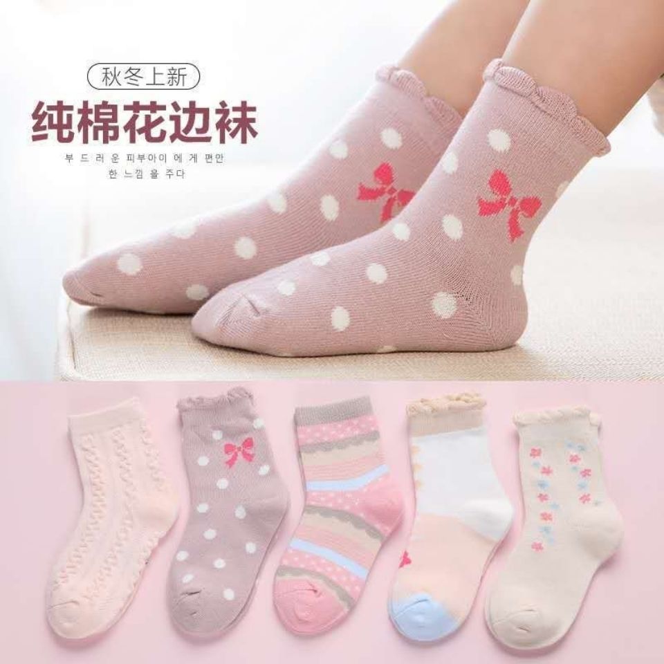 Tất Cotton Cổ Cao In Hình Công Chúa Đáng Yêu Cho Bé 0ro