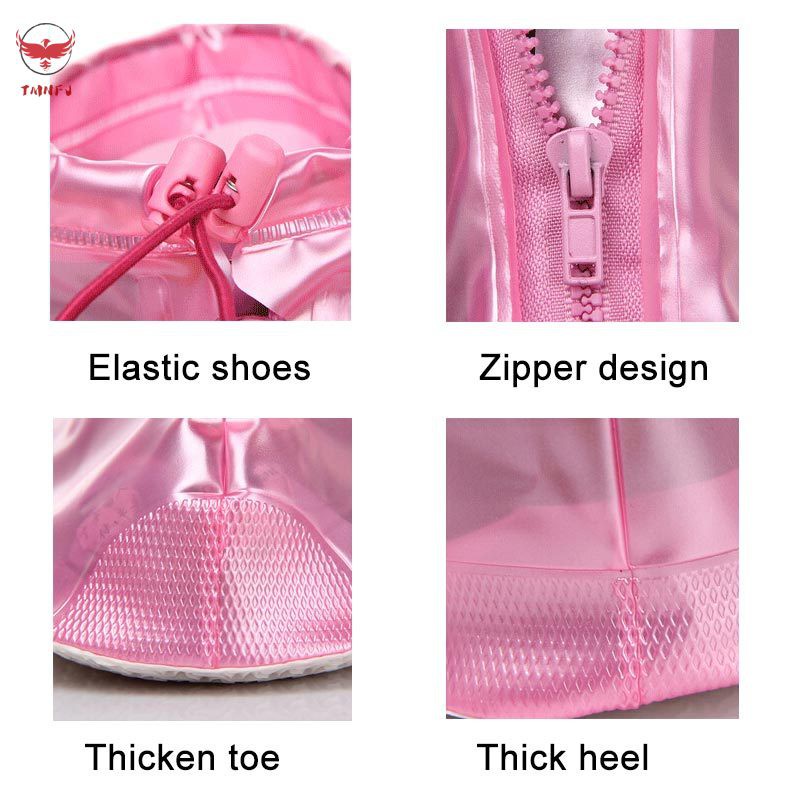 TMNFJ Men Women Rain Waterproof PVC Boots Heels Shoes Covers Thicker Non-slip Shoes Zipper Cover
