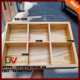 [Khay gỗ Bento loại 6 ngăn] Khay gỗ trang trí món ăn trang trí topping lẩu chuyên dụng cho nhà hàng khay gỗ - Gỗ thông