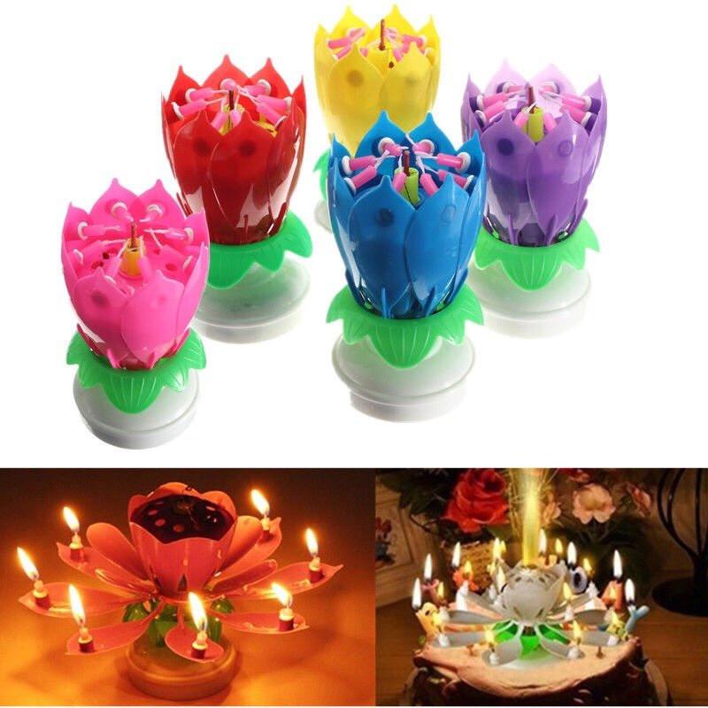NẾN SINH NHẬT 3D TỰ ĐỘNG : NỞ HOA - XOAY TRÒN - PHÁT NHẠC