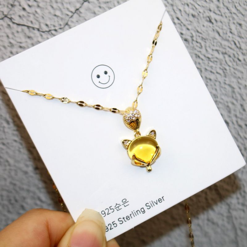 Dây chuyền Titan, vòng cổ mặt Hồ ly, dây mạ vàng, mặt đá màu xanh, đỏ,vàng siêu đẹp, cầu may mắn, tình duyên💕