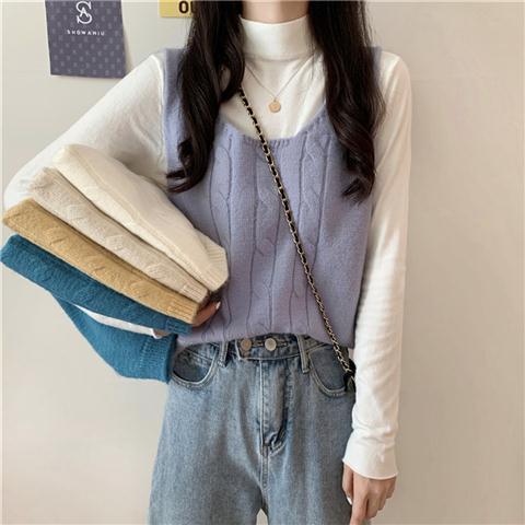 Áo gile mỏng không tay màu trơn viền chỉ phong cách Hàn Quốc