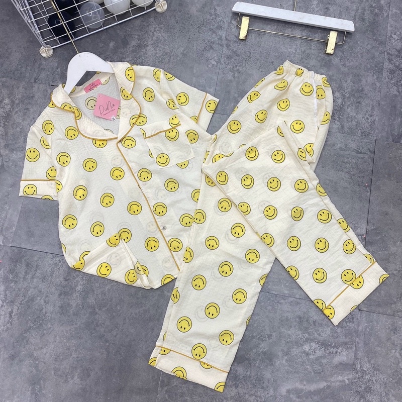 Bộ pijamas quần dài áo cộc chất đũi mềm Hàn hoạ tiết nhiều hình siêu mát, Đồ ngủ xinh mặc nhà chất mát