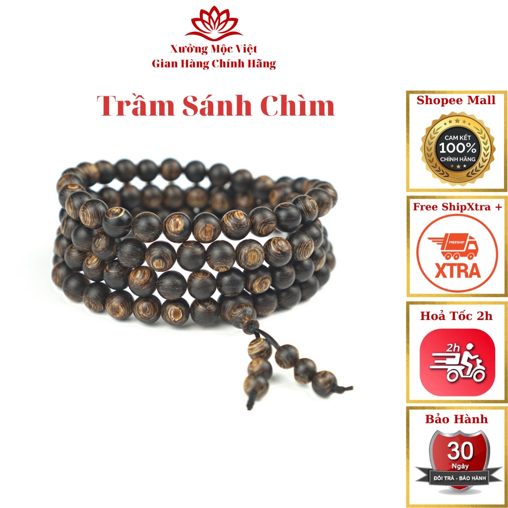 Chuỗi Tràng Tụng Niệm 108 Hạt Trầm Hương Sánh Chìm Xưởng Mộc Việt - Size 10/12/14 MM