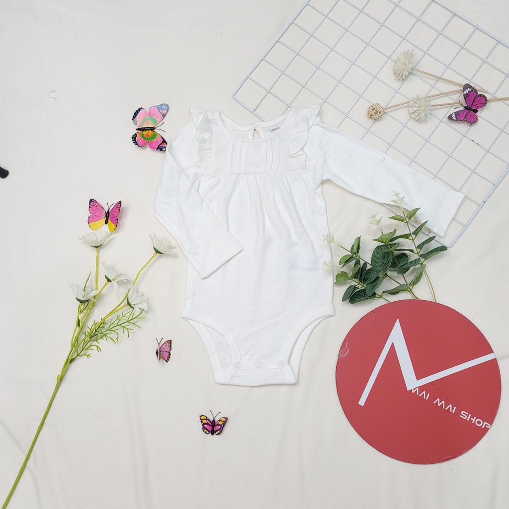 (12-18M chọn màu- gái) Body chip TAY DÀI xuất dư cổ tròn, cổ đáp vai cho bé gái- Bộ liền thân, BODYSUIT cho bé