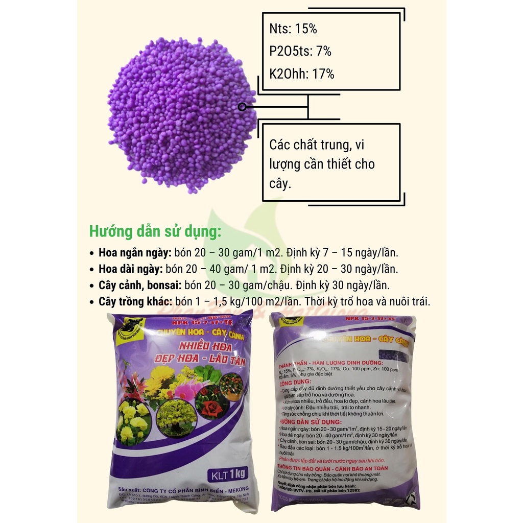 Phân bón Đầu Trâu NPK chuyên cho hoa, cây cảnh 15-7-17+TE - Shop Phân Bón và Hạt Giống