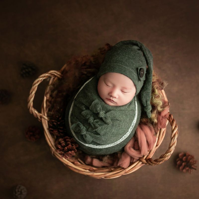 Bộ Đồ Ngủ Vải Cashmere Đính Nơ Dùng Làm Đạo Cụ Chụp Ảnh Cho Bé Sơ Sinh