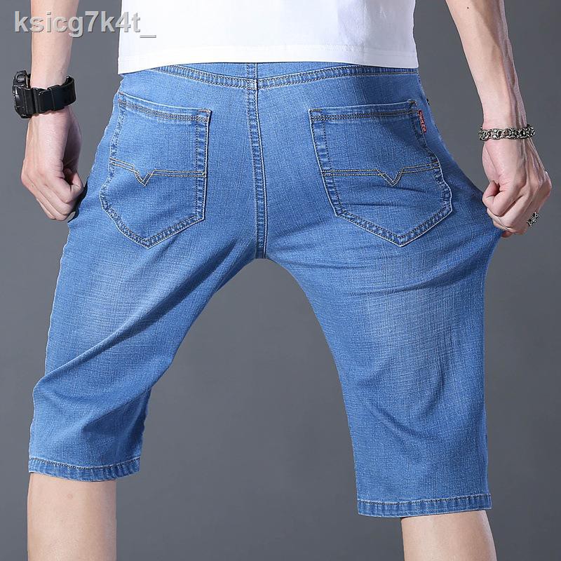 quần lót nữquần tây nam✱✁21 Quần short denim nam mỏng mùa hè kéo dài giữa năm điểm bảy xẻ tà thẳng chân nhẹ và t