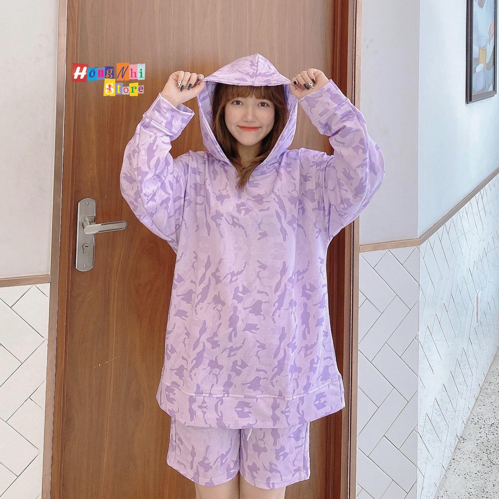 Set Áo Hoodie 3D Unisex Dáng Rộng Kèm Quần Short - Set Bộ Hoodie From Rộng Loang Màu - MM