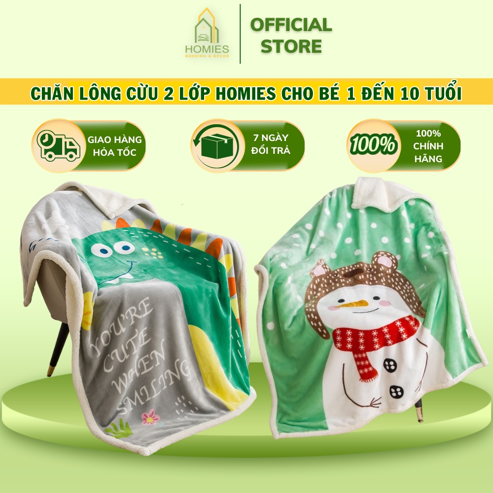 Chăn Lông Cừu HOMIES Bedding & Décor 2 Lớp Cho Bé Đến Trường Họa Tiết Đa Dạng - Kích Thước 1m x 1m4