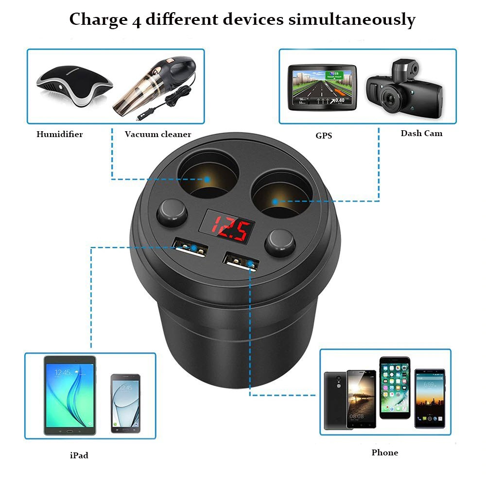 Bộ Chia Tẩu Sạc Và 2 Cổng USB Car Charger 2 USB PORTS Trên Ô Tô - Hàng Nhập Khẩu