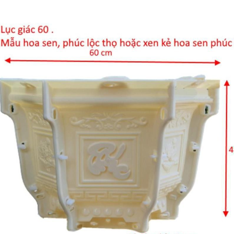 Khuôn Đúc Chậu Cảnh ABS Lục Giác 60 cao 45 cm mẫu Hoa Sen, Phúc Lộc Thọ, Tết