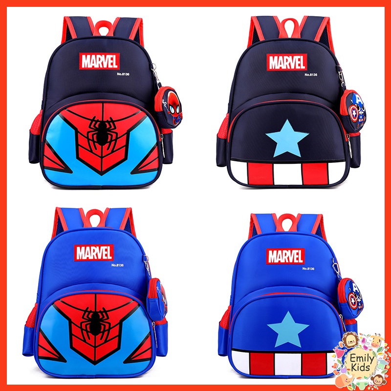 Ba Lô Học Sinh In Hoạ Tiết Hoạt Hình Người Nhện/Captain America Thời Trang Dành Cho Bé 4-6 Tuổi