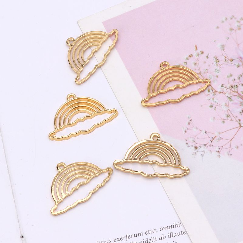 Set 5 Mặt Dây Chuyền Resin UV Resin Bằng Kim Loại Màu Cầu Vồng DIY